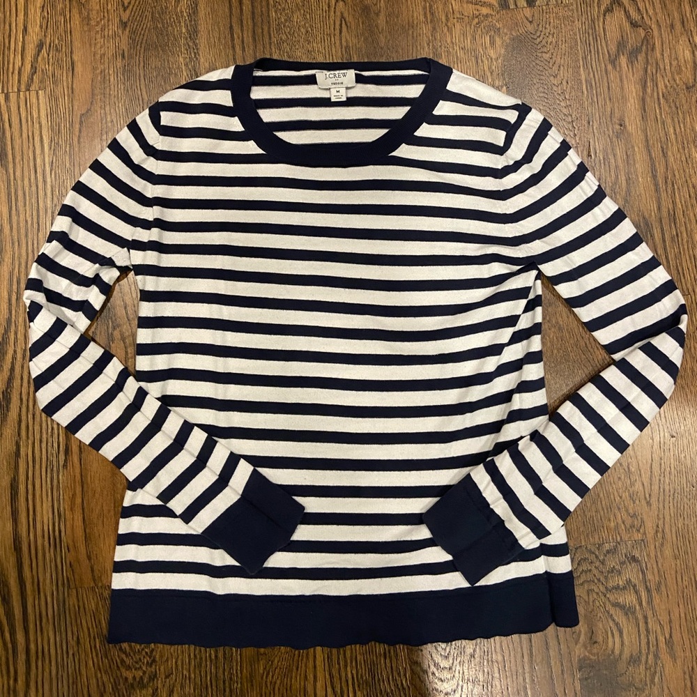 J Crew navy striped light sweater size Medium